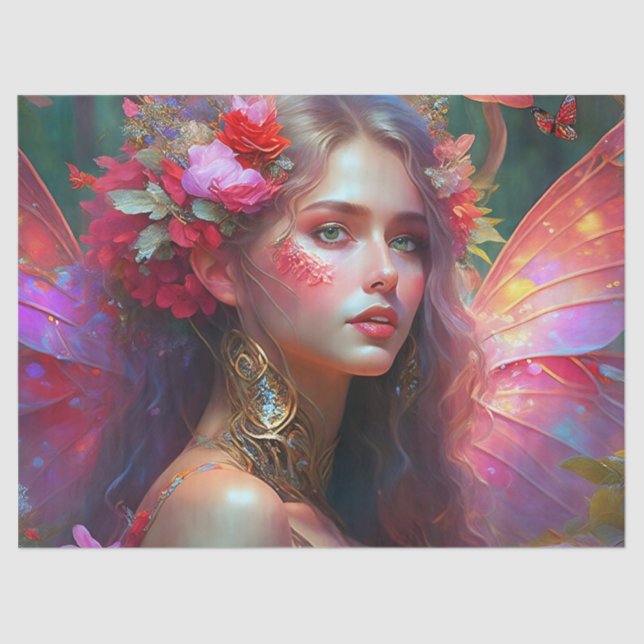 Fantasy Flower Garden Fairy Decoupage Tissue Paper (Front)