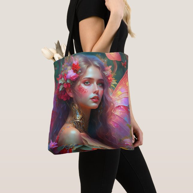 Fantasy Flower Garden Fairy Tote Bag (Close Up)