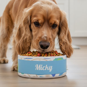Fantasy Flowers Blue Green Ceramic Pet Bowl