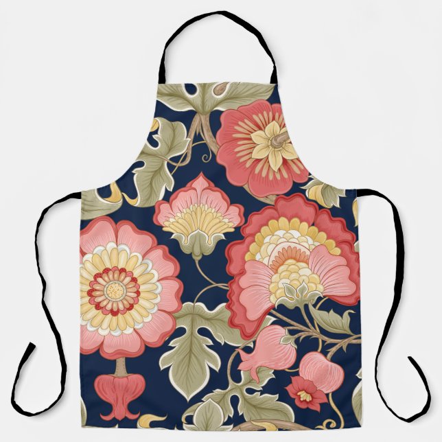 Fantasy flowers in retro,  vintage,  jacobean embr apron (Front)