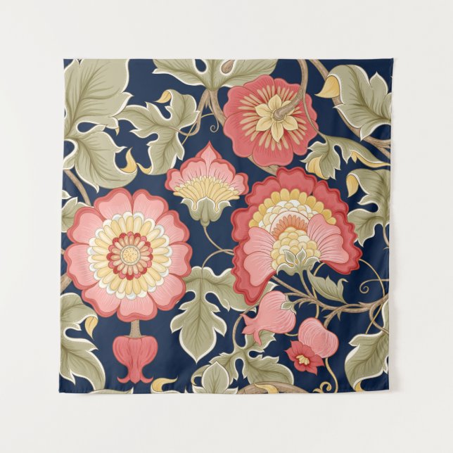 Fantasy flowers in retro,  vintage,  jacobean embr tapestry (Front)