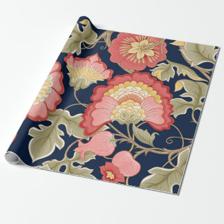 Fantasy flowers in retro, vintage, jacobean embr wrapping paper