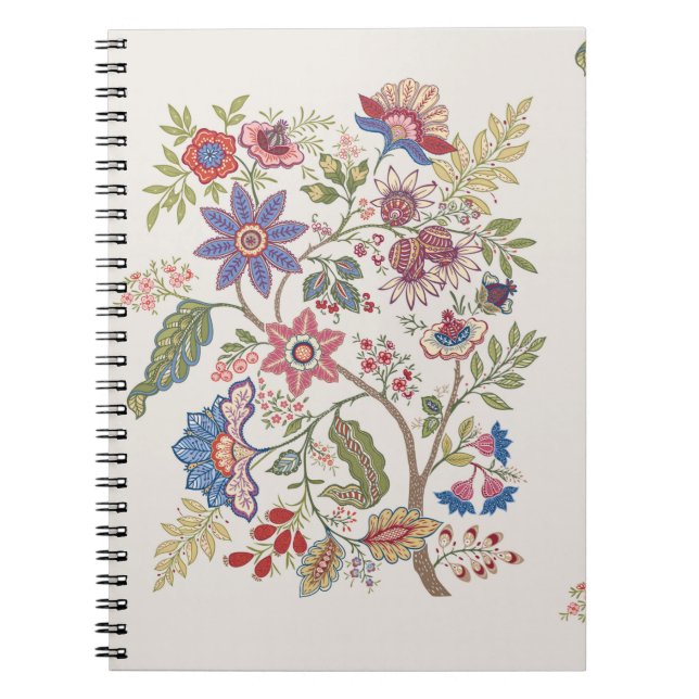 Fantasy flowers in retro, vintage, jacobean embroi notebook (Front)