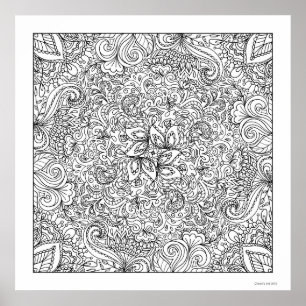 Fantasy Flowers Line Art You Color Beautiful Poster
