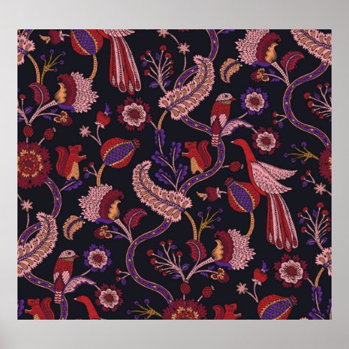 Fantasy Flowers Natural Paisley Seamless Poster