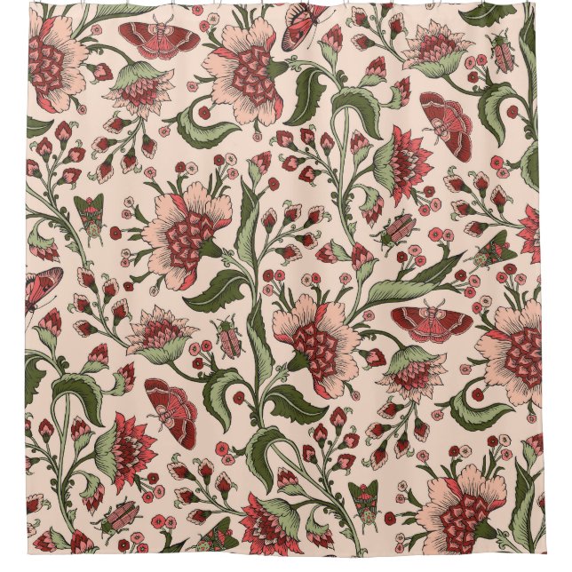 Fantasy Flowers Paisley Hand Drawn Shower Curtain (Front)