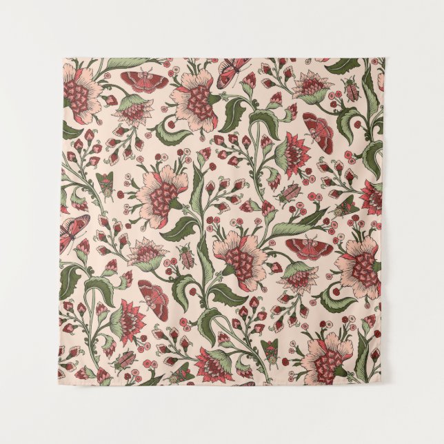 Fantasy Flowers Paisley Hand Drawn Tapestry (Front)
