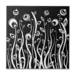 fantasy flowers tile<br><div class="desc">black and white illustration with fantasy flowers</div>