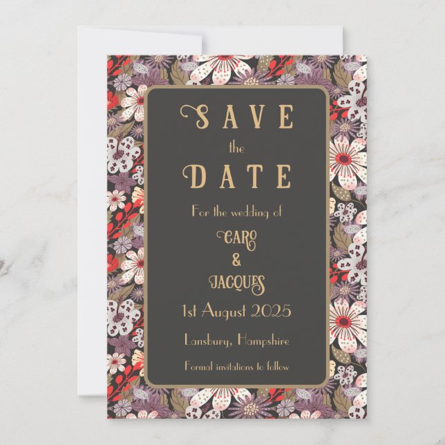 Fantasy Flowers - wedding save the date card (Front)