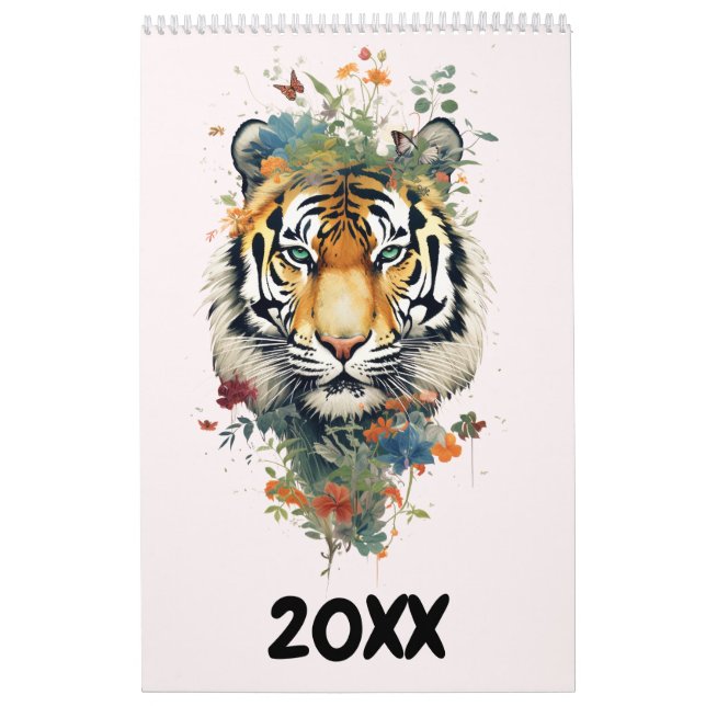 Fantasy flowery wild animals watercolor new year calendar (Cover)