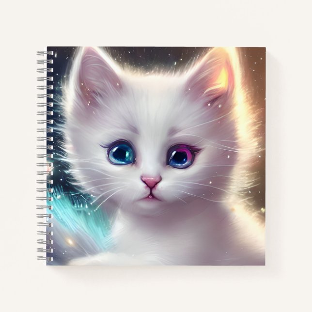 Fantasy Fluffy White Cat Notebook (Front)