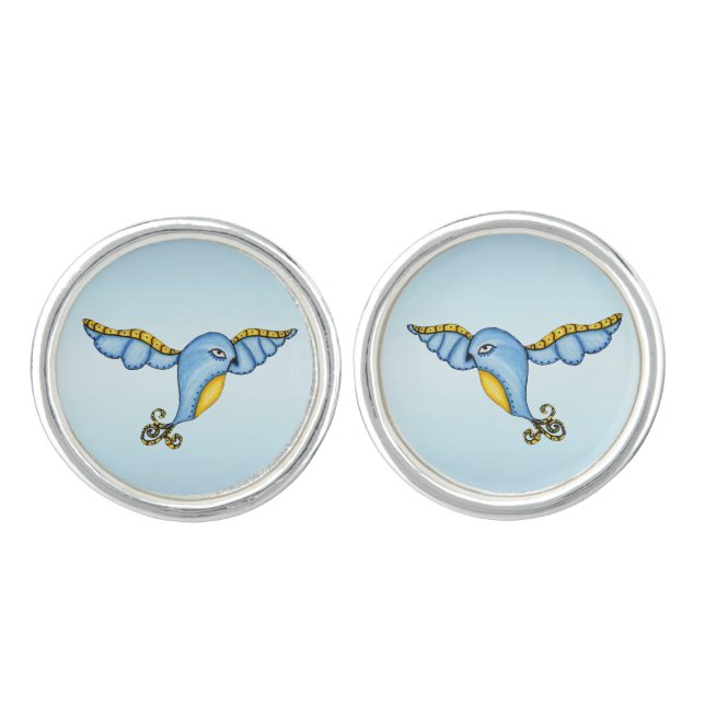 Fantasy Flying Blue Bird Cufflinks (Front)