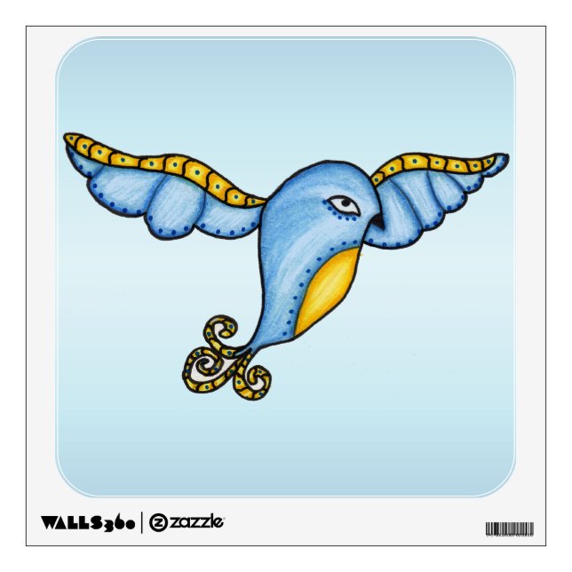 Fantasy Flying Blue Bird Wall Decal (Front)
