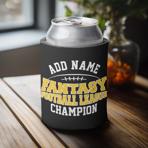 Fantasy Football Champion _ Black and Yellow Gold Can Cooler