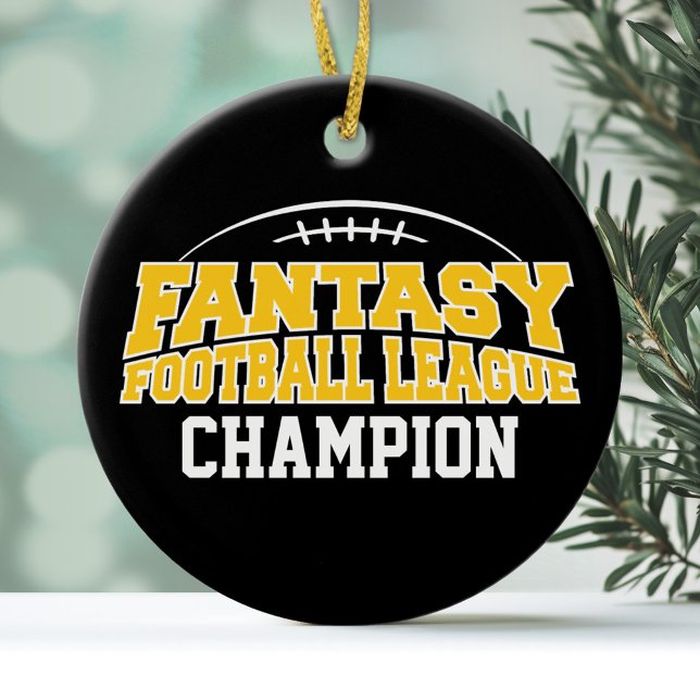 Fantasy Football Champion - Black and Yellow Gold Ceramic Ornament (Personalized Christmas Ornament - Fantasy Football League)