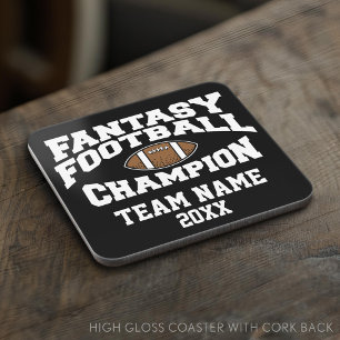 Fantasy Football Champion - Black White Beverage Coaster