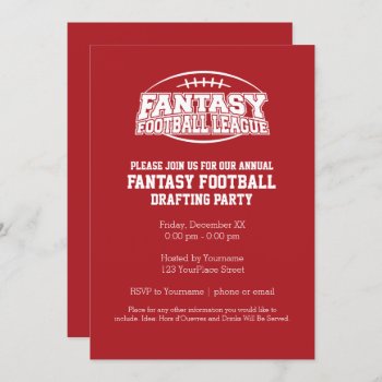 Fantasy Football Champion - Red And White Invitation by MyRazzleDazzle at Zazzle