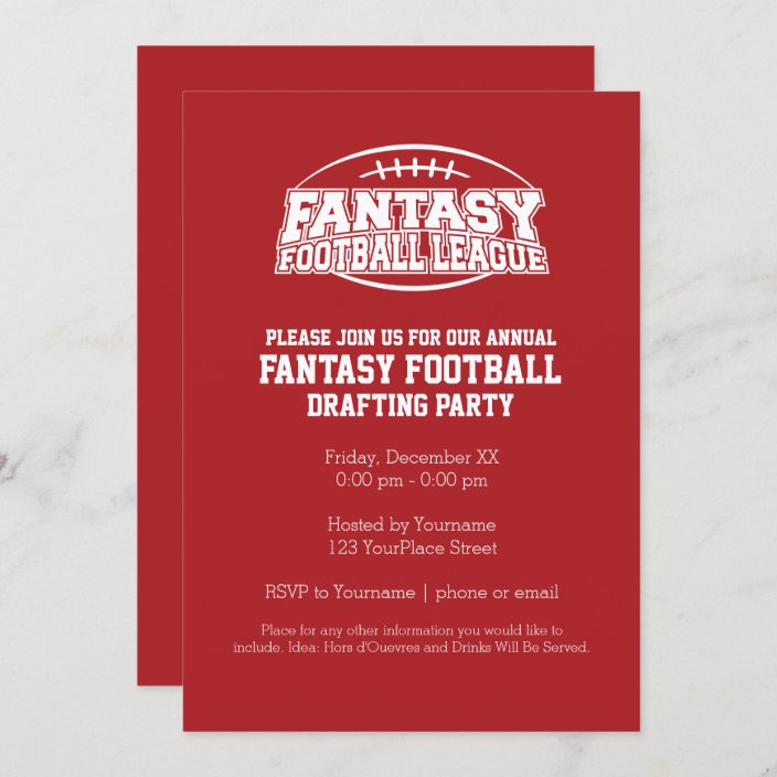 Fantasy Football Champion Red and White Invitation