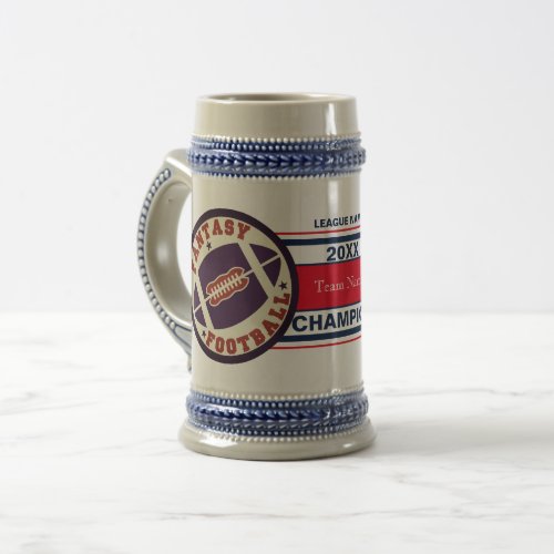 Fantasy Football Champion Trophy Red and Blue Beer Stein
