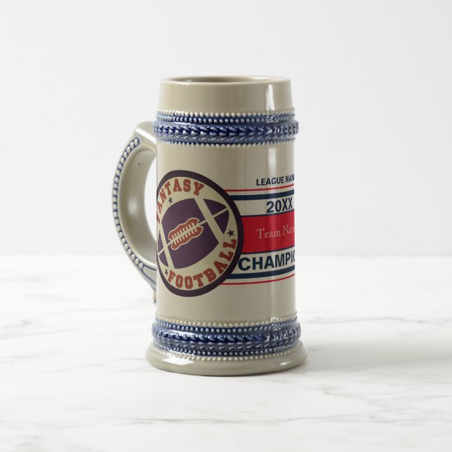 Fantasy Football Champion Trophy (Red and Blue) Beer Stein (Front Left)