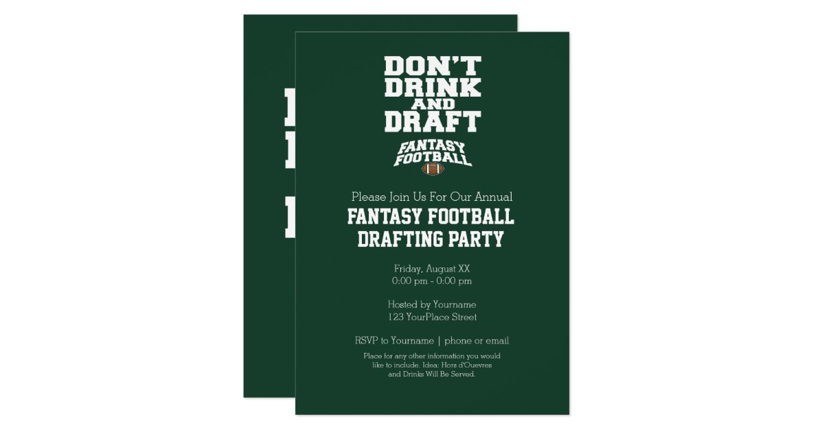 football don 39 t drink and draft invitation birthday invitation postcards