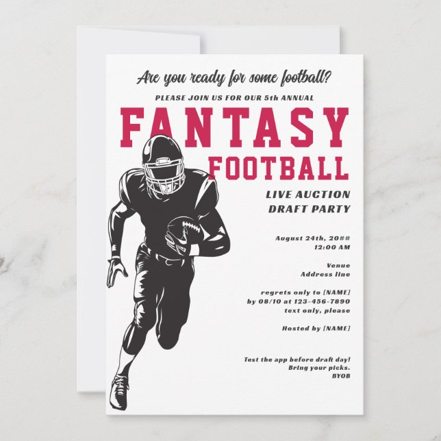 Fantasy Football League Auction Draft Lineup Party Invitation (Front)
