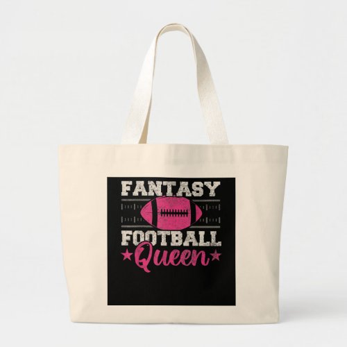 Fantasy Football Queen Funny Game Day Fantasy gift Large Tote Bag