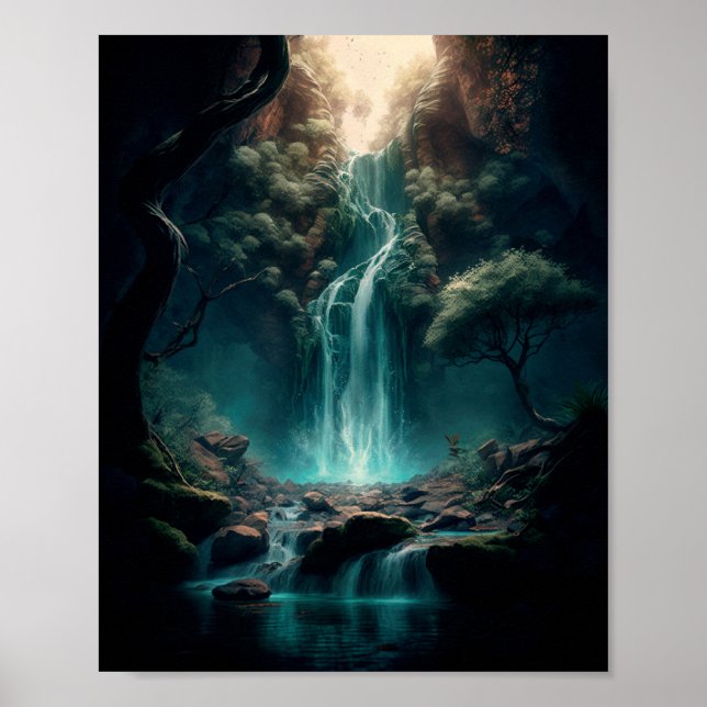 Fantasy Forest Art, Mystical Waterfall, Magical  Poster (Front)
