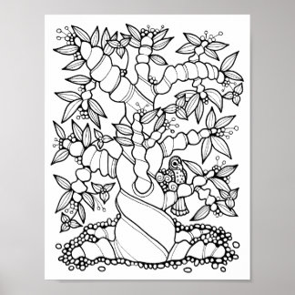 Fantasy Forest Buddha BellyTree Coloring Page Art Poster