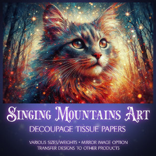 Fantasy Forest Cat Fairy Lights Decoupage  Tissue Paper