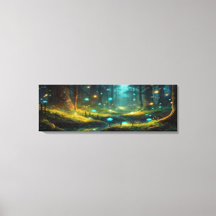 Fantasy forest lightup mashrooms Panoramic  Canvas Print