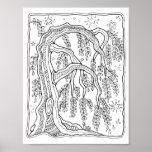 Fantasy Forest Night Willow Tree Coloring Page Art Poster