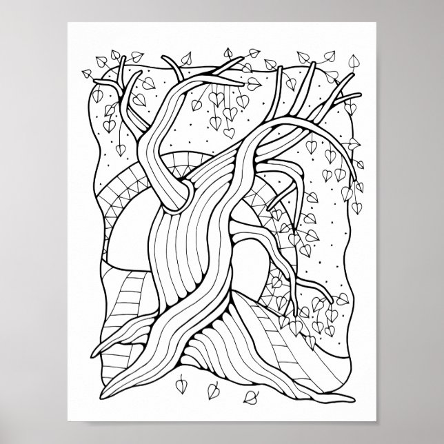 Fantasy Forest Twisted Tree Coloring Page Art Poster (Front)