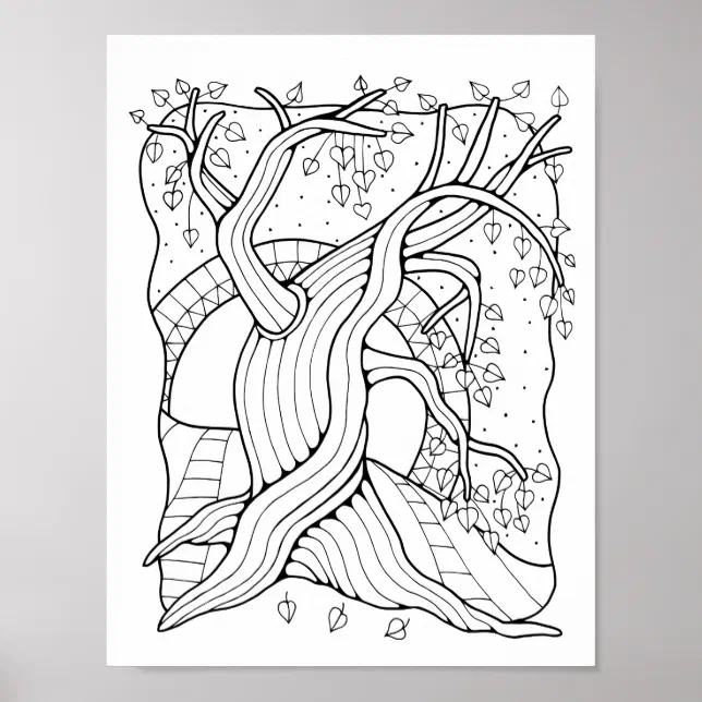 Fantasy Forest Twisted Tree Coloring Page Art Poster | Zazzle