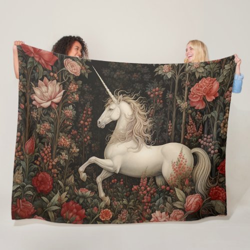 Fantasy Forest Unicorn William Morris Inspired Fleece Blanket