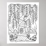 Fantasy Forest Willow Tree Coloring Page Art Poster