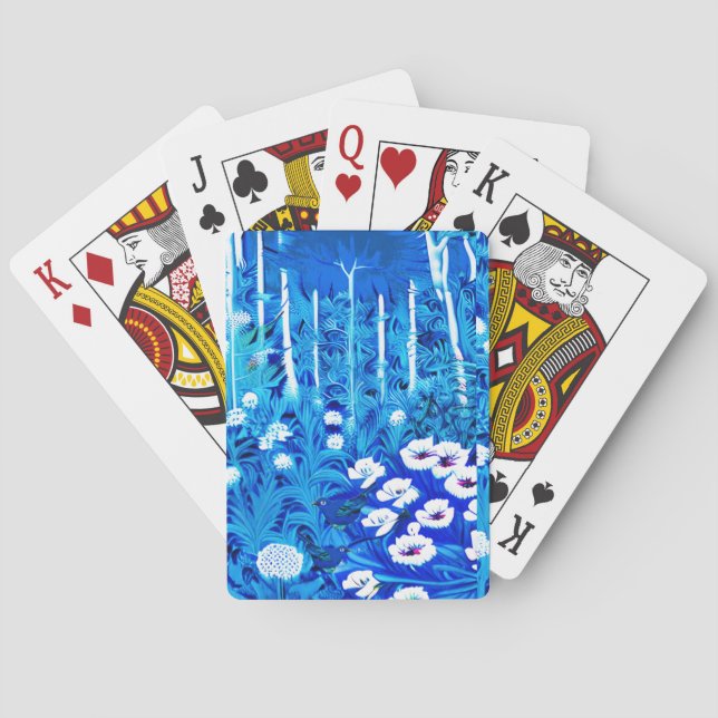 Fantasy Forest with Flowers and Birds Poker Cards (Back)