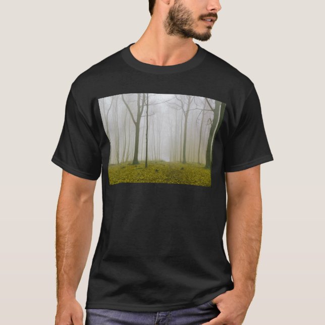 Fantasy forest with fog and yellow foliage T-Shirt (Front)