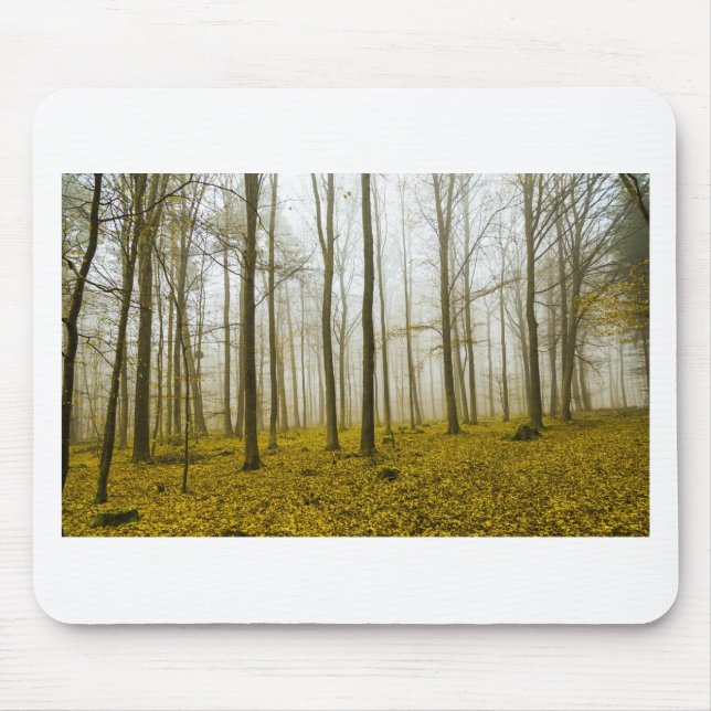 Fantasy forest with fog and yellow leaves mouse pad (Front)