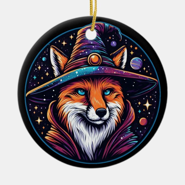 Fantasy Fox - Celestial Wizard Ceramic Ornament (Front)