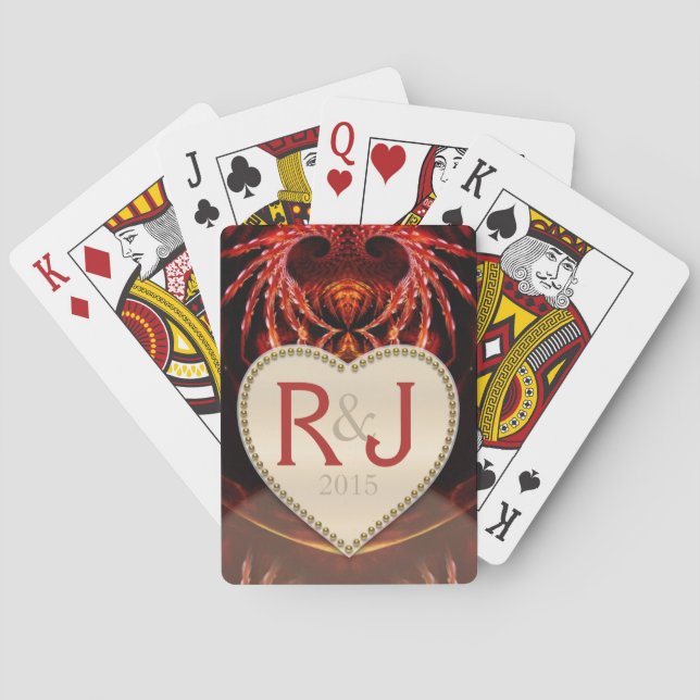 Fantasy Fractals Initials Heart Personalized Poker Cards (Back)