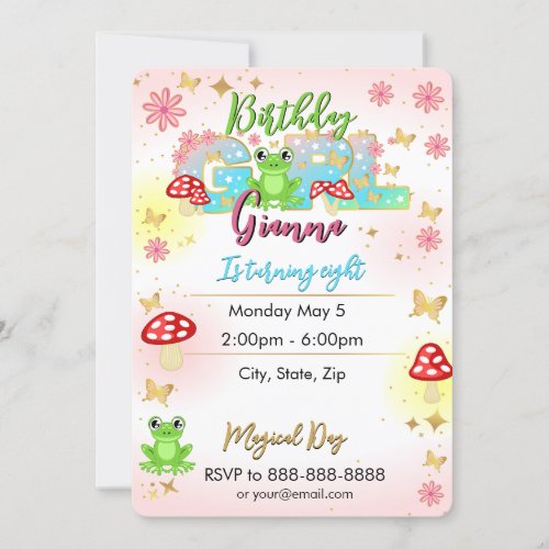 Fantasy Frog Mushroom Birthday Invitation