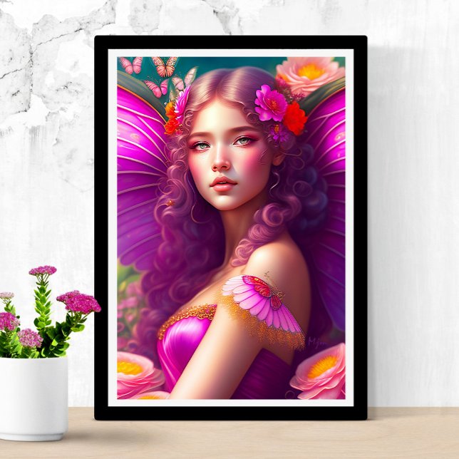 Fantasy Fuchsia Fairy Flowers & Butterflies Poster (Creator Uploaded)