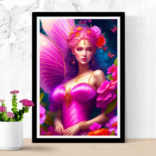 Fantasy Fuchsia Fairy Flowers  Butterflies Poster