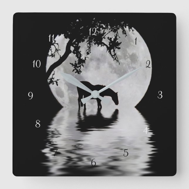 Fantasy Full Moon and Horse Country Square Wall Clock (Front)