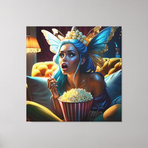 Fantasy Funny Beautiful Fairy Watching Movie  Canvas Print