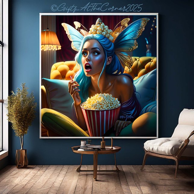 Fantasy Funny Beautiful Fairy Watching Movie  Canvas Print (Creator Uploaded)