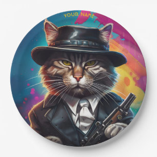 Fantasy Gangster Cat Gun Paper Plates