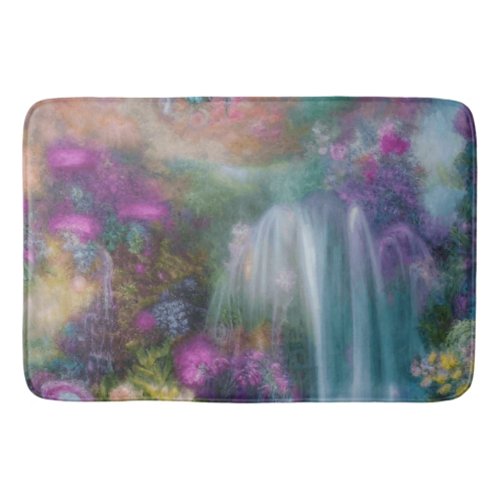 Fantasy Garden With Flowers And Calming Waterfall  Bath Mat