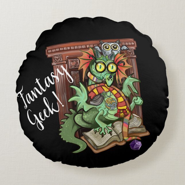 Fantasy Geek! Fan Dragon Round Pillow (Front)